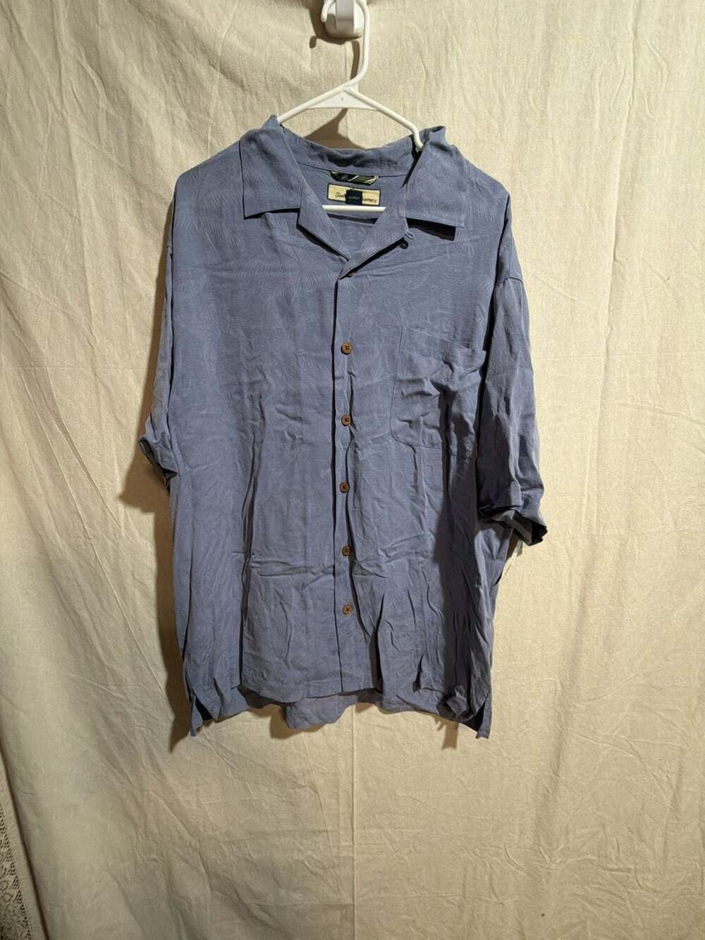 Tommy Bahama Men's Blue 100% Silk Short Sleeve Button-Down Shirt Hawaiian Resort